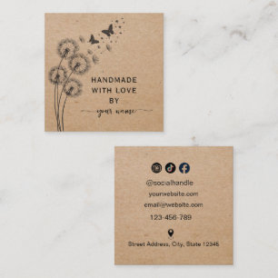 Floral Kraft Handmade with love Square Business Card