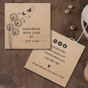 Floral Kraft Handmade with love Square Business Card