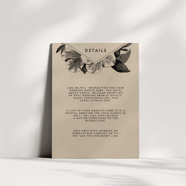 Floral Kraft Wedding Guest Details Enclosure Card (Creator Uploaded)