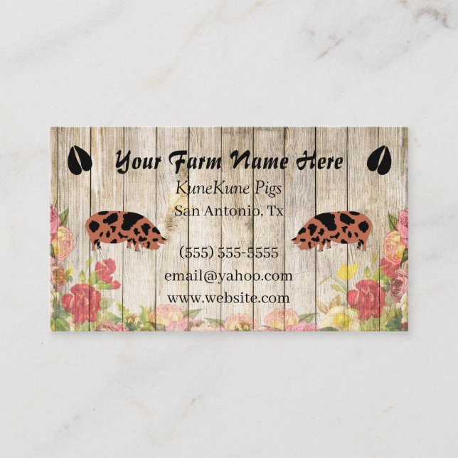 Floral KuneKune Pig Business Card (Front)