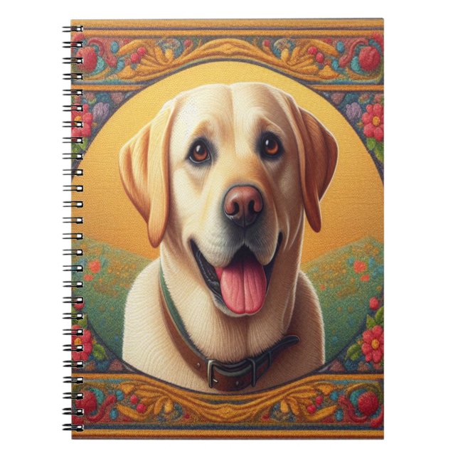 Floral Labrador Retriever Colourful Border Dog Notebook (Front)