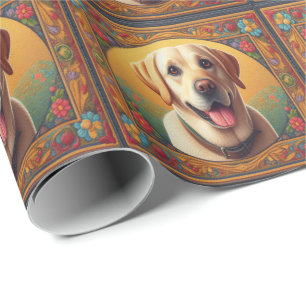 Floral Labrador Retriever Dog Colourful Border Wrapping Paper