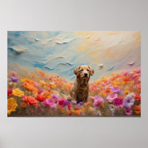 Floral Labrador retriever puppy downloadable  Poster