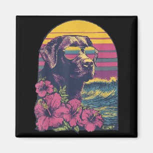 Floral Labrador Surfer Hibiscus Flowers Summer Magnet