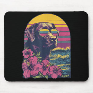 Floral Labrador Surfer Hibiscus Flowers Summer Mouse Pad