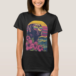 Floral Labrador Surfer Hibiscus Flowers Summer T-Shirt