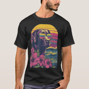 Floral Labrador Surfer Hibiscus Flowers Summer T-Shirt