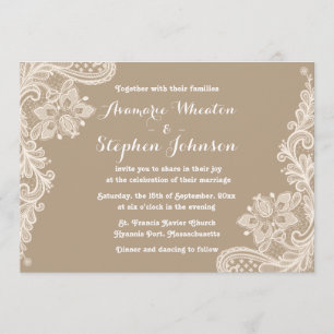 Floral Lace Brown And White Wedding Invitation