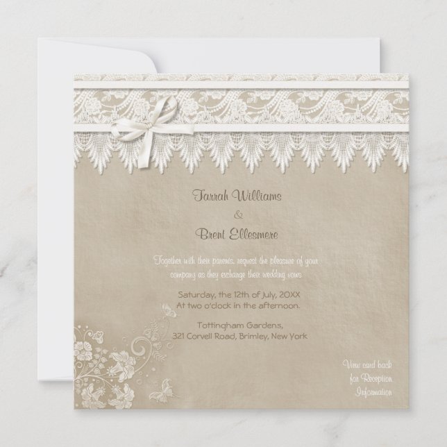 Floral Lace Butterfly Wedding Invitation (Front)