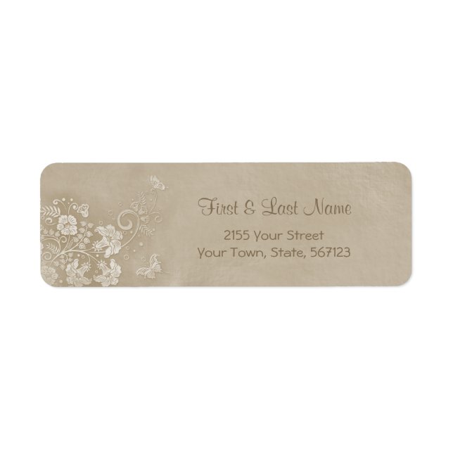 Floral Lace Butterfly Wedding Return Address Label (Front)