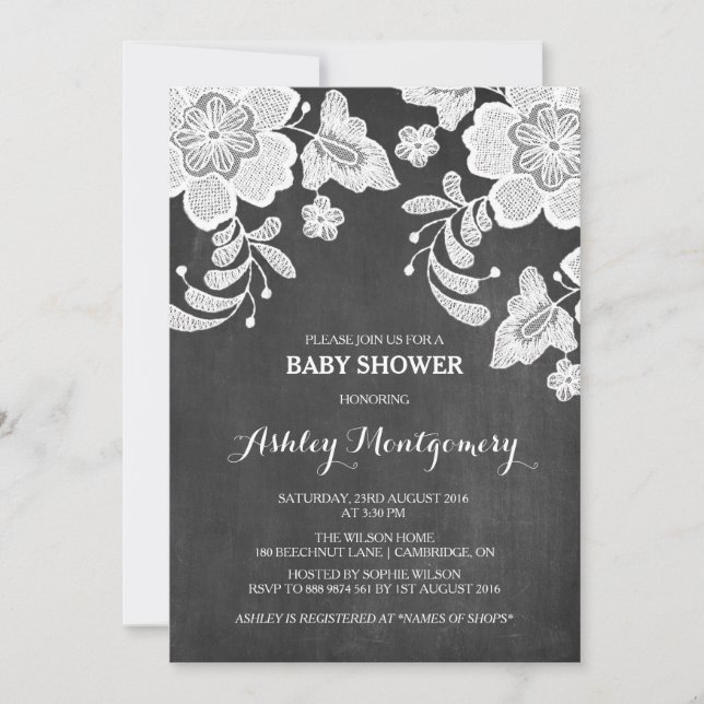 Floral Lace | Chalkboard Baby Shower Invitation (Front)