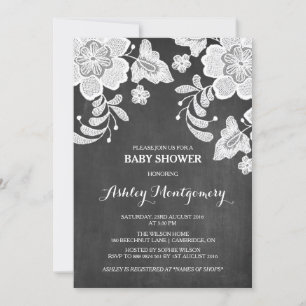Floral Lace   Chalkboard Baby Shower Invitation