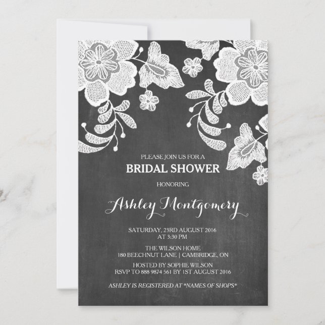 Floral Lace | Chalkboard Bridal Shower Invitation (Front)
