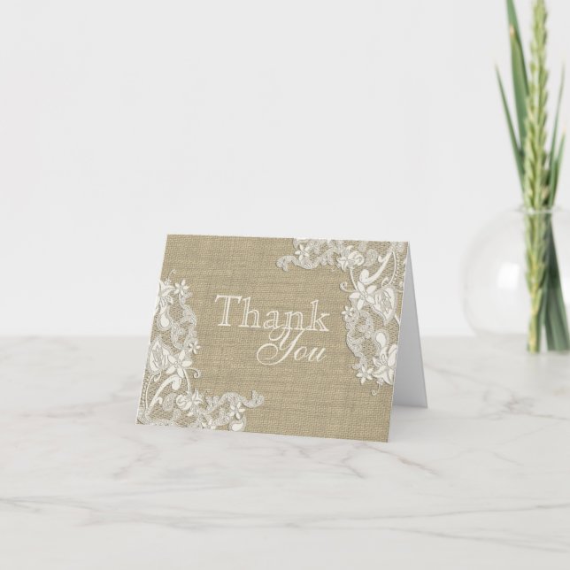 Floral Lace Design and Burlap Thank You Card (Front)