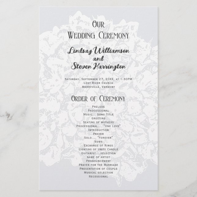 Floral Lace Flat Wedding Ceremony Program (Front)