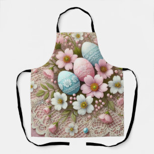 Floral lace pastel pink Easter eggs and flowers  Apron