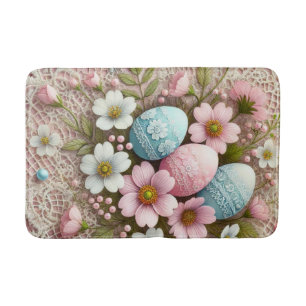Floral lace pastel pink Easter eggs and flowers Bath Mat
