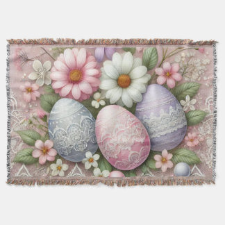 Floral lace pastel pink Easter eggs and flowers Throw Blanket