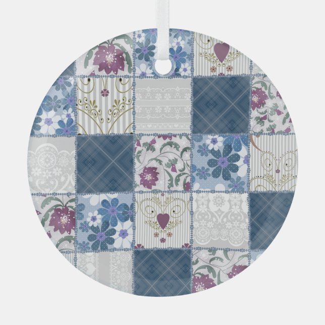 Floral Lace: Patchwork Seamless Background. Glass Tree Decoration (Front)