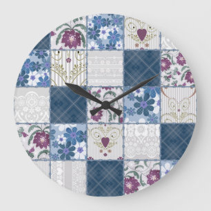 Floral Lace: Patchwork Seamless Background. Large Clock