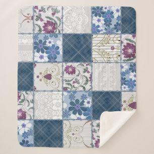 Floral Lace: Patchwork Seamless Background. Sherpa Blanket