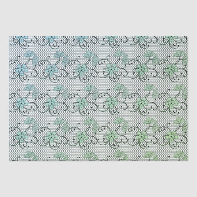 Floral Lace Pattern Blue And Green Tissue Paper (Front)