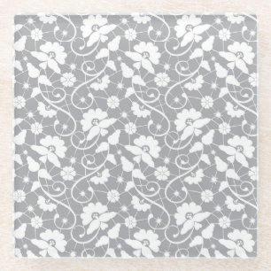 Floral Lace Pattern Glass Coaster