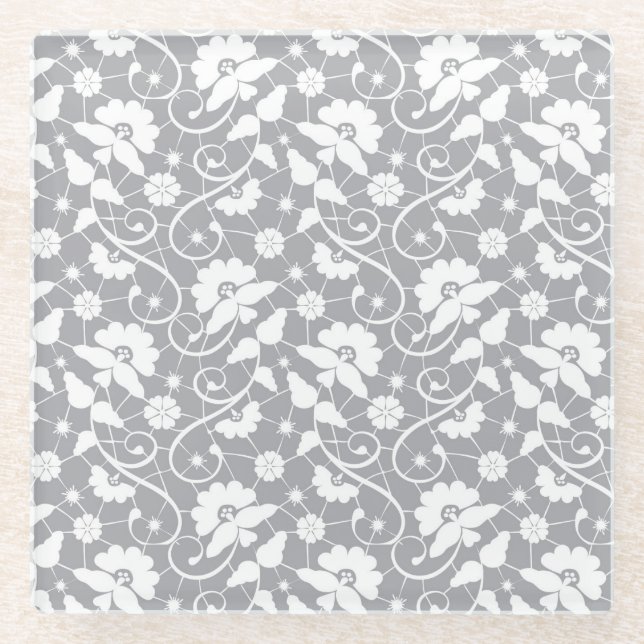 Floral Lace Pattern Glass Coaster (Front)