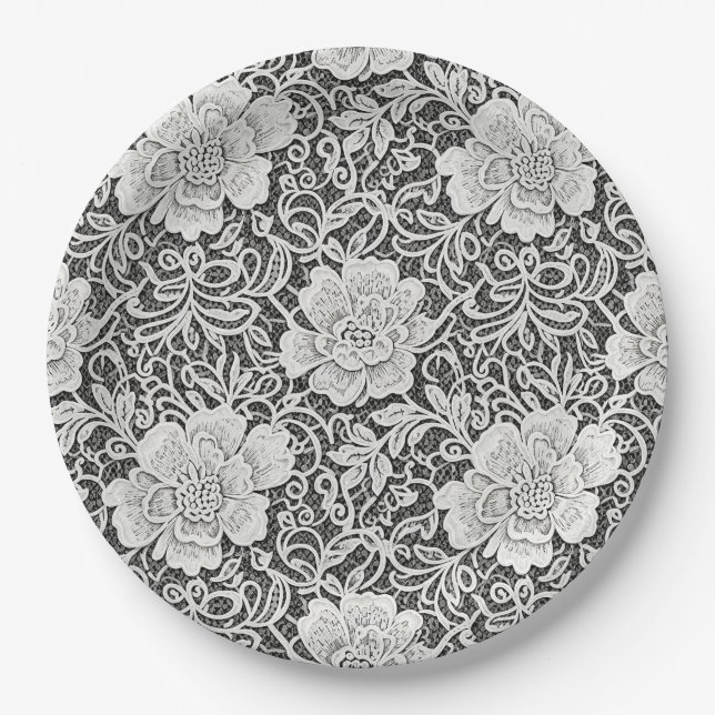 Floral Lace Pattern Look Paper Plate (Front)