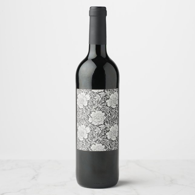 Floral Lace Pattern Look Wine Label (Front)