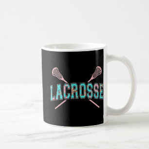 Floral Lacrosse Crossed Sticks LAX Girly Teal PInk Coffee Mug