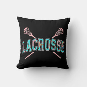 Floral Lacrosse Crossed Sticks LAX Girly Teal PInk Cushion