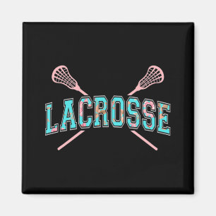 Floral Lacrosse Crossed Sticks LAX Girly Teal PInk Magnet