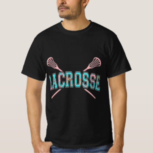 Floral Lacrosse Crossed Sticks LAX Girly Teal PInk T-Shirt
