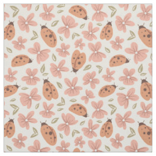 Floral Ladybird Pattern Pink Flowers Ladybug Girly Fabric