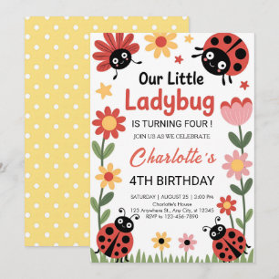 Floral ladybug birthday invitation