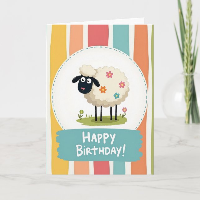 Floral Lamb Birthday Card (Front)