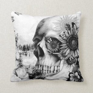 Floral landscape skull cushion