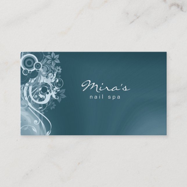 Floral Landscaping Business Card Retro Teal Blue (Front)