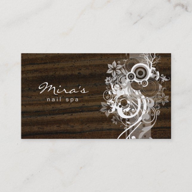 Floral Landscaping Business Card Wood Dark (Front)