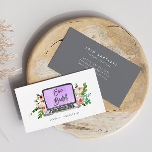 Floral Laptop   Virtual Assistant Business Card