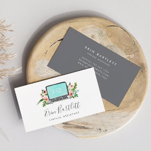 Floral Laptop   Virtual Assistant Business Card