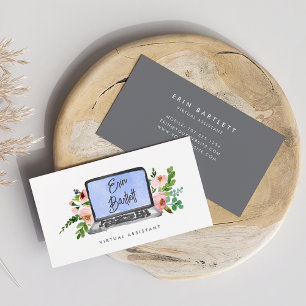 Floral Laptop   Virtual Assistant Business Card