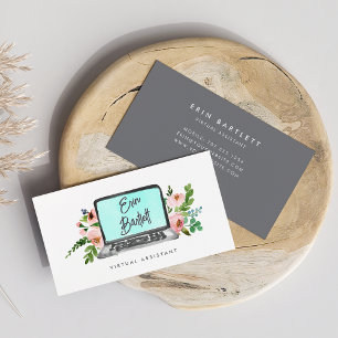 Floral Laptop   Virtual Assistant Business Card