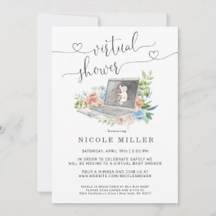 Floral Laptop   Virtual Baby Shower Invitation