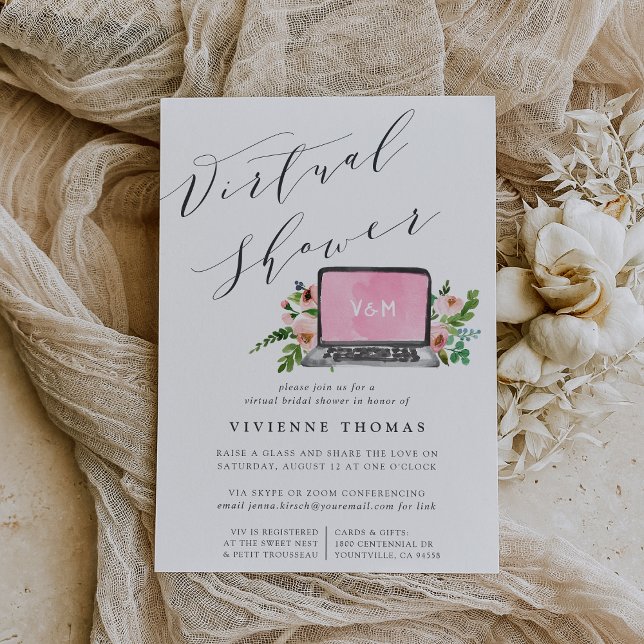 Floral Laptop Virtual Bridal Shower Invitation (Creator Uploaded)