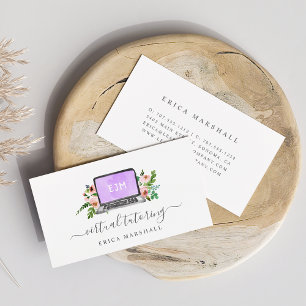 Floral Laptop Virtual Tutor Remote Learning Business Card