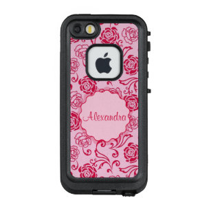 Floral lattice pattern of tea roses on pink name LifeProof FRÄ’ iPhone SE/5/5s case