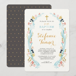 Floral Laurel Baptism Invitation