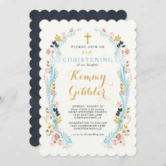 Floral Laurel Frame Christening invitation